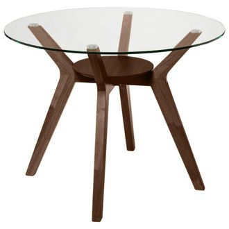 Koketto Home Mesa comedor redonda en nogal y tapa de cristal 100 cm