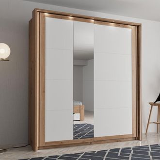 Dmora Armario Dmora 2 Puertas, Ropero Con Estantes Y Barra, Apertura Corredera, 195x218h Cm Blanco Mate