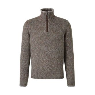 Fedeli Trui van Baby Alpaca met Halve Rits - Heren - Truien - Bruin - Maat: XL Wol