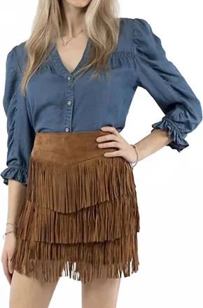 Scully Suede Fringe Skirt In Black