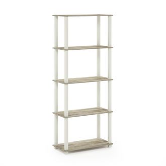 Furinno Turn-S-Tube 5-Tier Multipurpose Shelf Display Rack with Square Tubes, Sonoma Oak/White