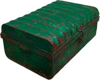 Wanderlust Deco Maleta De Metal Acabado Artesanal Verde 67x37x25h Cm