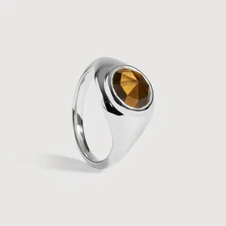 Monica Vinader Sterling Silver Eclipse Gemstone Signet Ring Tigers Eye