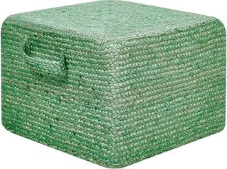 Beliani Beliani - Boho Round Pouffe Ottoman Jute eps Beads 45 x 45 x 30 cm Green Dhadar