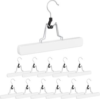 Relaxdays 24 Perchas Pantalones, Ganchos Giratorios 360&deg;, Pinzas Para Faldas, Antideslizantes, 17 X 25 X 2,3 Cm, Madera, Blanco