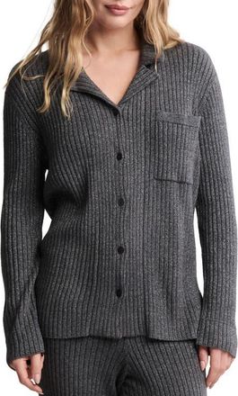 Barefoot Dreams CozyChic Ultra Lite Rib Button-Up Shirt in Carbon at Nordstrom, Size X-Large