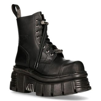 New Rock Leather Combat Tower Boots- M-NEWMILI083-S21 in Black | Size: 7