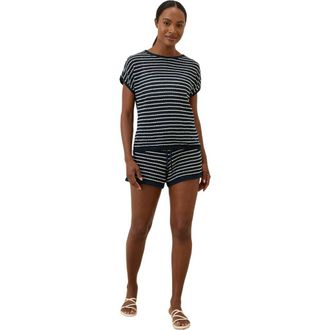 Pact Beachside Linen Crochet Short Made with Organic Cotton in Capri Stripe at Nordstrom, Size Medium