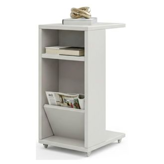 Dmora Dmora - Mesa De Caf&eacute; Belel, Mesa De Centro Baja, Revistero Para Sof&aacute;, Estante De La Sala De Estar, 30x40h63 Cm, Blanco, Con Embalaje Reforzado