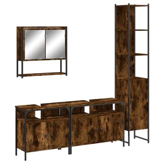 vidaXL Set De Muebles Ba&ntilde;o 4 Pzas Madera Contrachapada Roble Ahumado Vidaxl