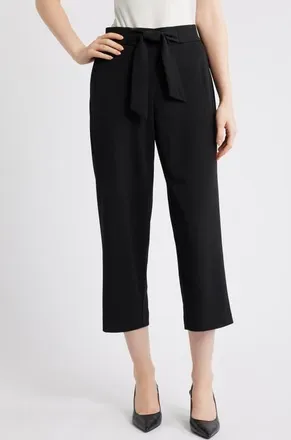 Anne Klein Tie Front Pull-On Wide Leg Crop Pants in Anne Black at Nordstrom, Size X-Large P