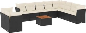 vidaXL Set De Sof&aacute;s De Jard&iacute;n 11 Pzas Y Cojines Rat&aacute;n Sint&eacute;tico Negro Vidaxl