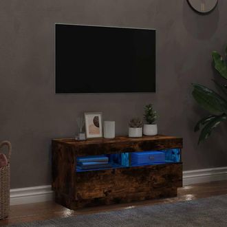 Berkfield Home TV Cabinet with LED Lights Smoked Oak 80x35x40 cm in Brown | Size: 80 x 35 x 40 cm