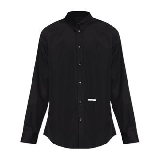 Dsquared2 Logo-Detail Katoenen Shirt - Heren - Casual Overhemden - Zwart - S - Katoen - Overhemden