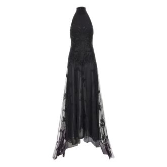 Blumarine Gowns, female, Black, Size: XS Embroidered Tulle Maxi Dress
