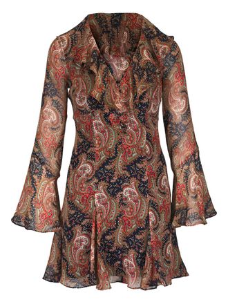 Veronica Beard Adrienne paisley-print mini dress - women - Silk/Polyester - 10 - Brown