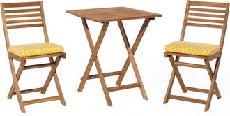 Beliani Conjunto Bistr&oacute; De Jard&iacute;n Blanco De Madera De Acacia 3 Piezas Con Cojines Amarillos Plegable Dise&ntilde;o Moderno Fiji
