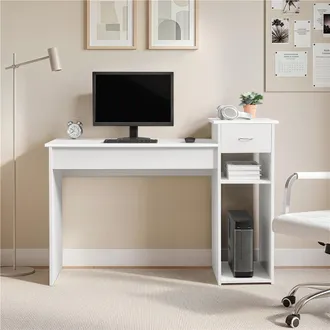 Yaheetech Homevive Mesa Para Ordenador Moderna Con Caj&oacute;n Y 2 Estantes 122x50x87 Cm Mesa Escritorio Madera Con Soporte Para Monitor, Mesa De Oficina Para Trabajo