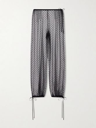 Kiki De Montparnasse Pantaloni A Gamba Affusolata In Tulle Floccato Con Fiocchi - Nero