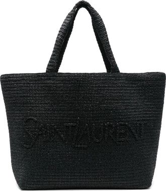 Saint Laurent Logo-embossed Raffia Tote Bag