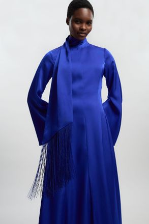 Karen Millen Womens Cowl Neck Drape Woven Maxi Dress - Blue - Size 12 UK