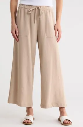 Eileen Fisher Organic Cotton French Terry Crop Wide Leg Pants in Wheat at Nordstrom Rack, Size Small