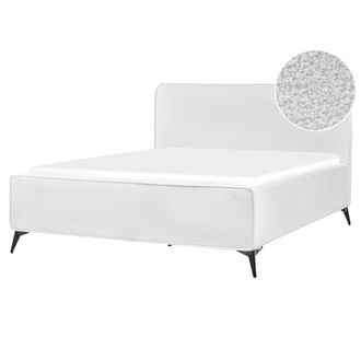 Beliani Cama Moderna Patas De Metal Negras Cabecero Alto Dormitorio De Boucl&eacute; Blanco Crema 160 X 200 Valognes