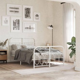 Berkfield Home Metal Bed Frame without Mattress with Footboard White 120x200cm | Size: Small Double
