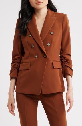 Tahari by ASL Double Breasted Ruched Blazer in Cinnamon at Nordstrom, Size 14P