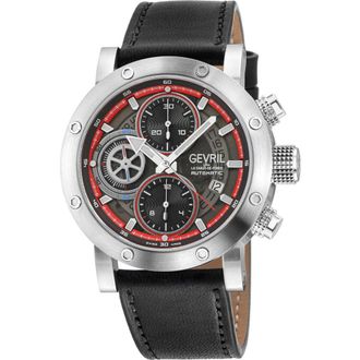 Gevril Group Flat Iron Limited Edition Leather Strap Automatic Chronograph Watch, 42mm in Black at Nordstrom Rack