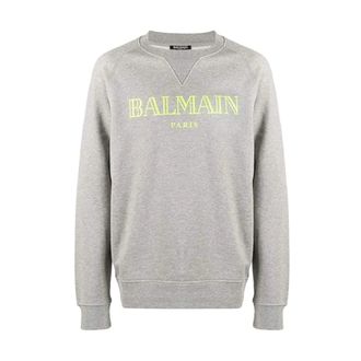 Balmain Sweatshirts, male, Gray, Size: S Printed Front Sweatshirt Grey Italian Made