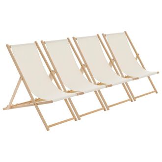 Harbour Housewares Folding Wooden Deck Chairs Natural Pack of 4 in Beige