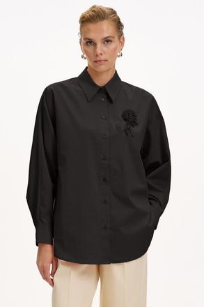 Exquise Jaelyn Embellished Long Sleeve Shirt in Black at Nordstrom, Size Xx-Large