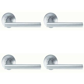 Loops 4x PAIR Round Recessed Bar Handle on Round Rose Concealed Fix Satin Chrome