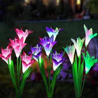 OEM Lampara Solar Jardin - Flor Artificial Con Varilla Ajustable - Ip65 - 7 Colores Led - 8 H Autonom&iacute;a - Pack De 6