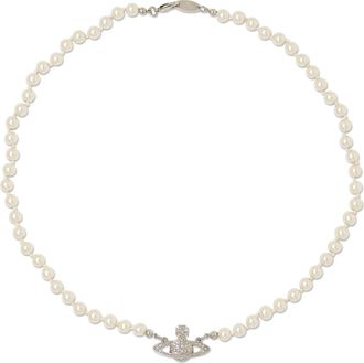 Vivienne Westwood Silver Mini Bas Relief Pearl Orb Necklace