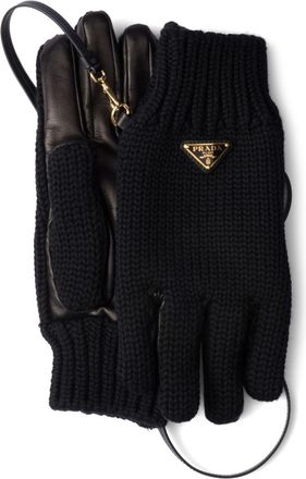 Prada Guanti con logo a triangolo - Nero