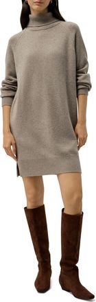 LilySilk Wool-Cashmere Turtleneck Sweater Dress in Toast at Nordstrom, Size Small