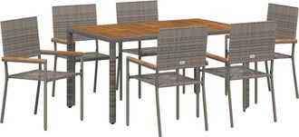 vidaXL Conjunto De Comedor De Jard&iacute;n 7 Uds. Gris Rat&aacute;n Sint&eacute;tico Vidaxl