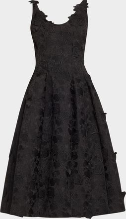 Oscar De La Renta Bonded Orchids Guipure Midi Dress