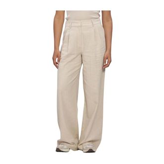 Co'Couture Broeken, Dames, Beige, S, Linnen, Leenacc Linen Pleat LL Pant