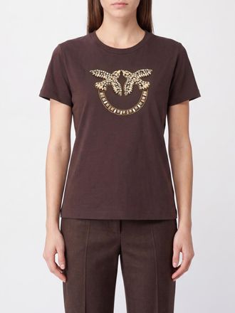 Pinko T-shirt slim fit in cotone con logo Love Birds ricamato in strass