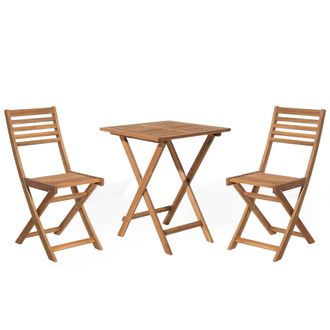 Beliani Conjunto Bistr&oacute; De Jard&iacute;n Marr&oacute;n Claro De Madera De Acacia 3 Piezas Plegable Dise&ntilde;o Moderno Fiji