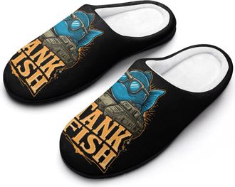 Generic Tank Fish Mens House Slippers Memory Foam Washable Cotton Slip on Home Shoes
