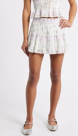 LoveShackFancy Gloriana Lace & Ruffle Miniskirt in Lilac Vanilla at Nordstrom, Size Medium