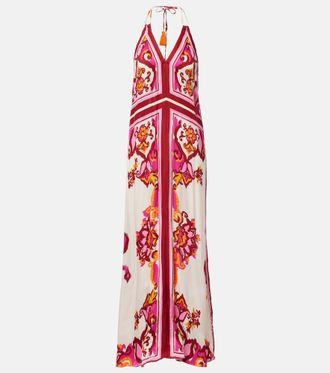 Poupette St Barth Mary printed halterneck satin maxi dress