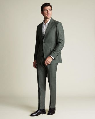 CHARLES TYRWHITT Ultimate Performance Sharkskin Suit Trousers - Forest Green Size 36/32 by Charles Tyrwhitt