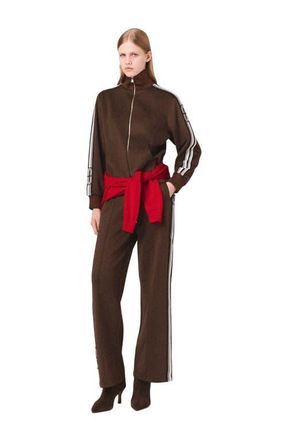 Maje Sweatshirt with straight stripes in Dark Brown at Nordstrom, Size X-Large