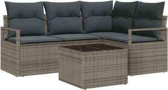 vidaXL Sofa Set with Cushion with Storage 5 pcs Light Grey Poly Rattan vidaXL