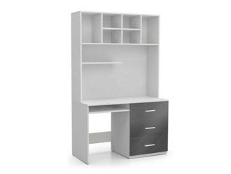 Mirjan24 Mobilier1 - Mesa De Oficina Salmere 109, Blanco + Blanco Brillante + Gris Brillante, Con Cajones, Con Un Estante Para Teclado, N&uacute;mero De Puertas: 0, N